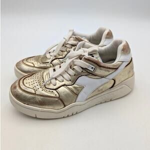 Diadora B.560 Cherie Lace-Up Sneaker Shoes Round Toe Women's Gold Size US7 EU38
